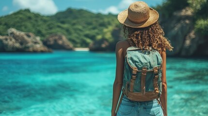 Wanderlust: A Woman's Back Facing Serene Tropical Waters