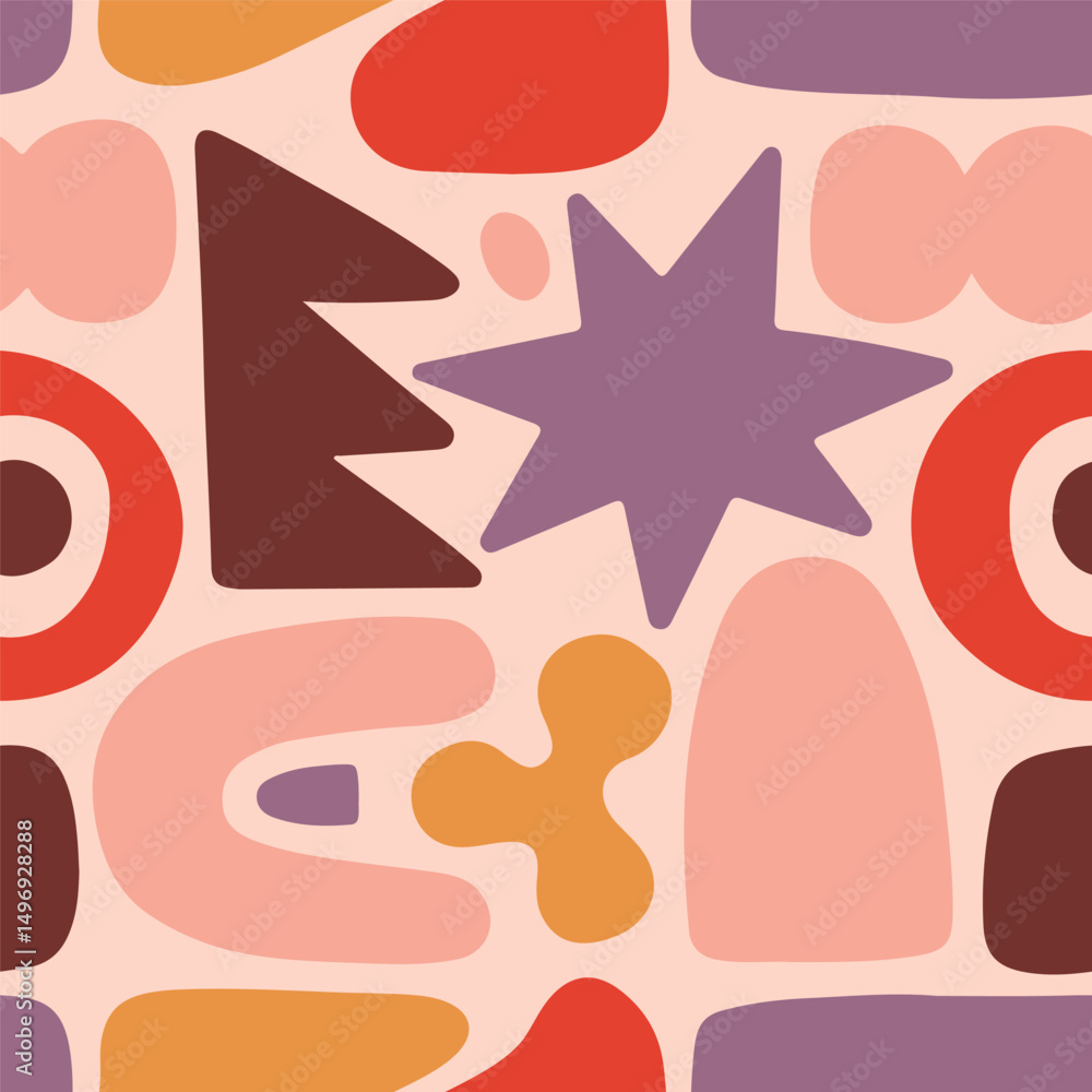 Poster seamless abstract pattern with doodle shapes. organic geometric figures, forms on modern endless tex
