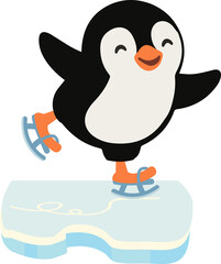 Cartoon Penguin Ice Skating Illustration