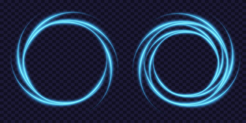 Blue neon ring. Glowing circle. Glow effect. Abstract light lines of movement and speed.Vector.