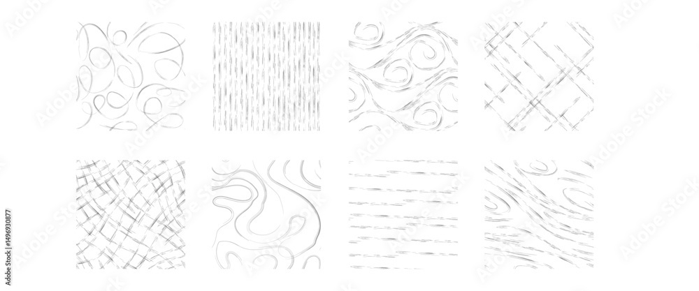 Poster set of hand drawn crosshatch textures - various pencil shading techniques creating patterns, abstrac