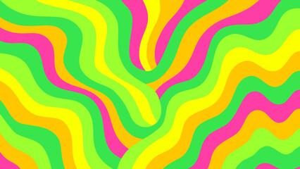 Psychedelic Wavy Pattern in Bright Tropical Tones. Groovy abstract background with colorful flowing waves in a tropical and playful style.