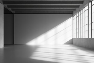 Empty, bright industrial space with sunlight