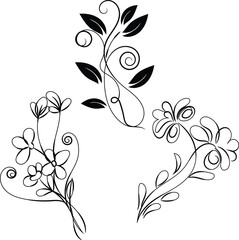 Three Elegant Black and White Floral Designs for Decoration