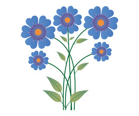 PNG bouquet of blue and orange with green leaves