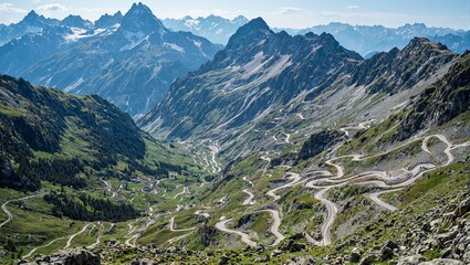 Stelvio pass italian alps hairpin turns