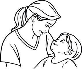 Loving Mother and Child Embrace in Line Art