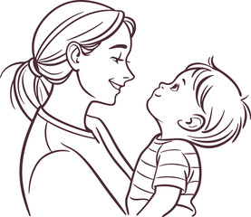 Loving Mother and Child Embrace in Line Art