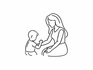 Loving Mother and Child Embrace in Line Art
