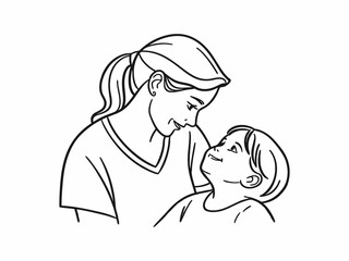 Loving Mother and Child Embrace in Line Art