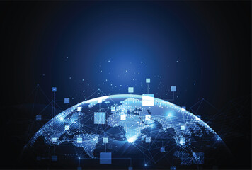 Abstract global blockchain network connection on technology background. Big data of business design. Vector illustration