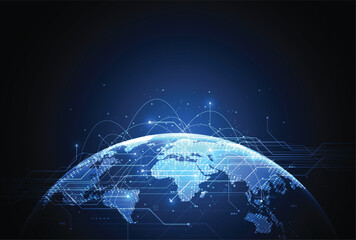 Abstract global network connection on technology background. World map point and line composition concept of global business