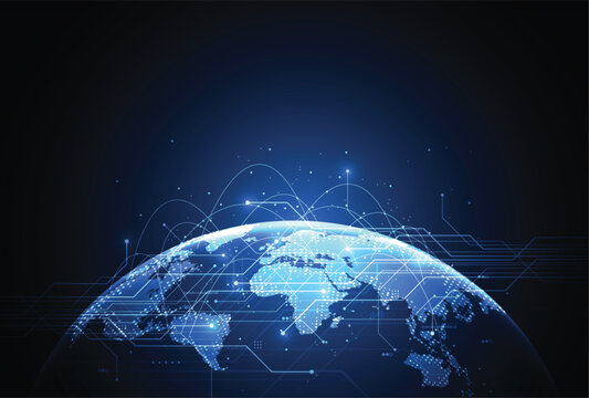 Abstract global network connection on technology background. World map point and line composition concept of global business