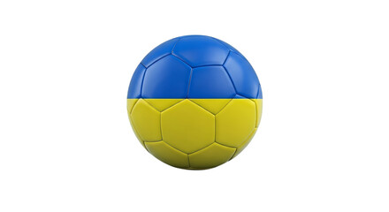 Fototapeta premium A soccer ball with the ukrainian flag colors against a plain black background in a studio shot
