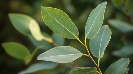 Closeup Green Eucalyptus Leaves Branch Nature Photography