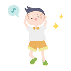 両手でピースサインをする男の子のイラスト