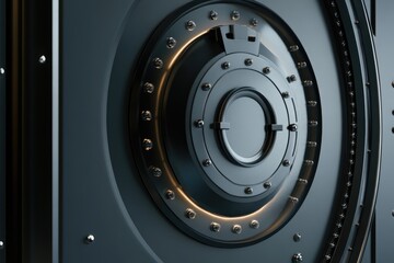 Fototapeta premium Dark metallic vault door, intricate circular mechanism