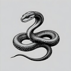 Fototapeta premium Black Ink Line Art of a Coiled Snake on White Background