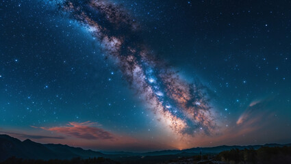 Majestic milky way galaxy shining over mountain range at night