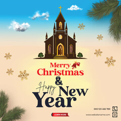 Fototapeta premium Merry Christmas and happy new year social media post template