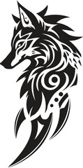 Wolf Head Illustration - Tribal Wolf Head Vector Illustration in Black and White