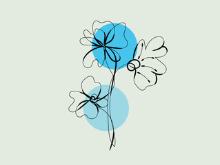 Abstract Line Art Floral Design with Blue Circles Background
