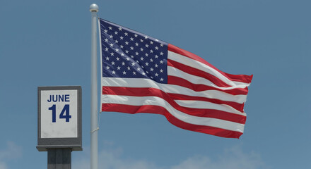 Obraz premium American flag waving in wind against clear blue sky with 