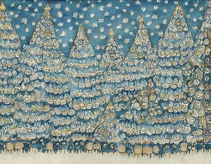 blue and gold trees celebration and christmas tree in the snow