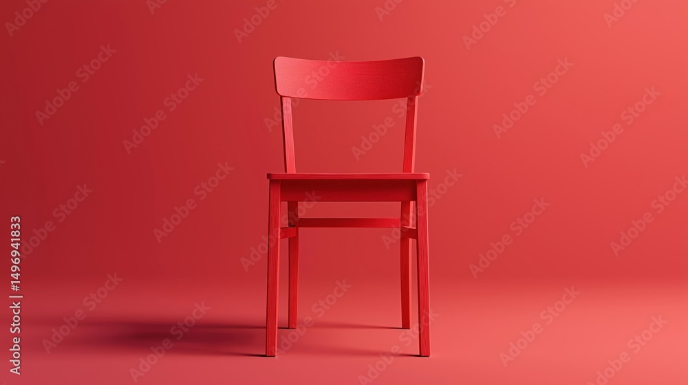 Poster 3d rendering of a red chair. the chair is standing upright on a plain red background. it has a simpl