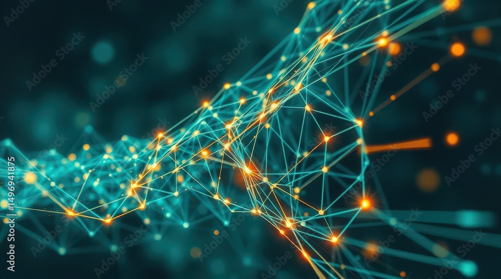 Poster complex network structure showcases captivating connections and vibrant data flow in a digital envir