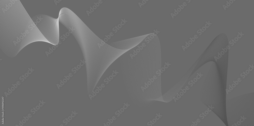 Poster abstract grey, white wavy lines digital frequency track equalizer background. wave lines created usi