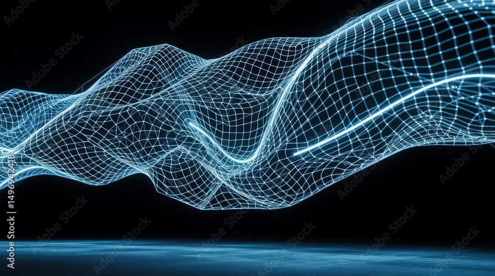 Poster abstract glowing wave pattern in blue tones captivating digital art design with glowing lines at nig