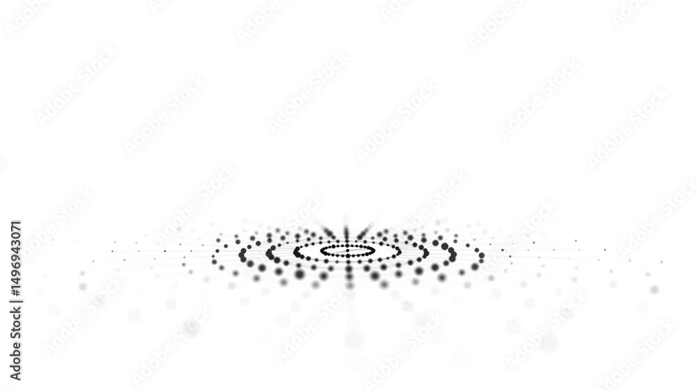 Poster futuristic circular flow of particles on white background. digital twinkle circle plane in cyberspac