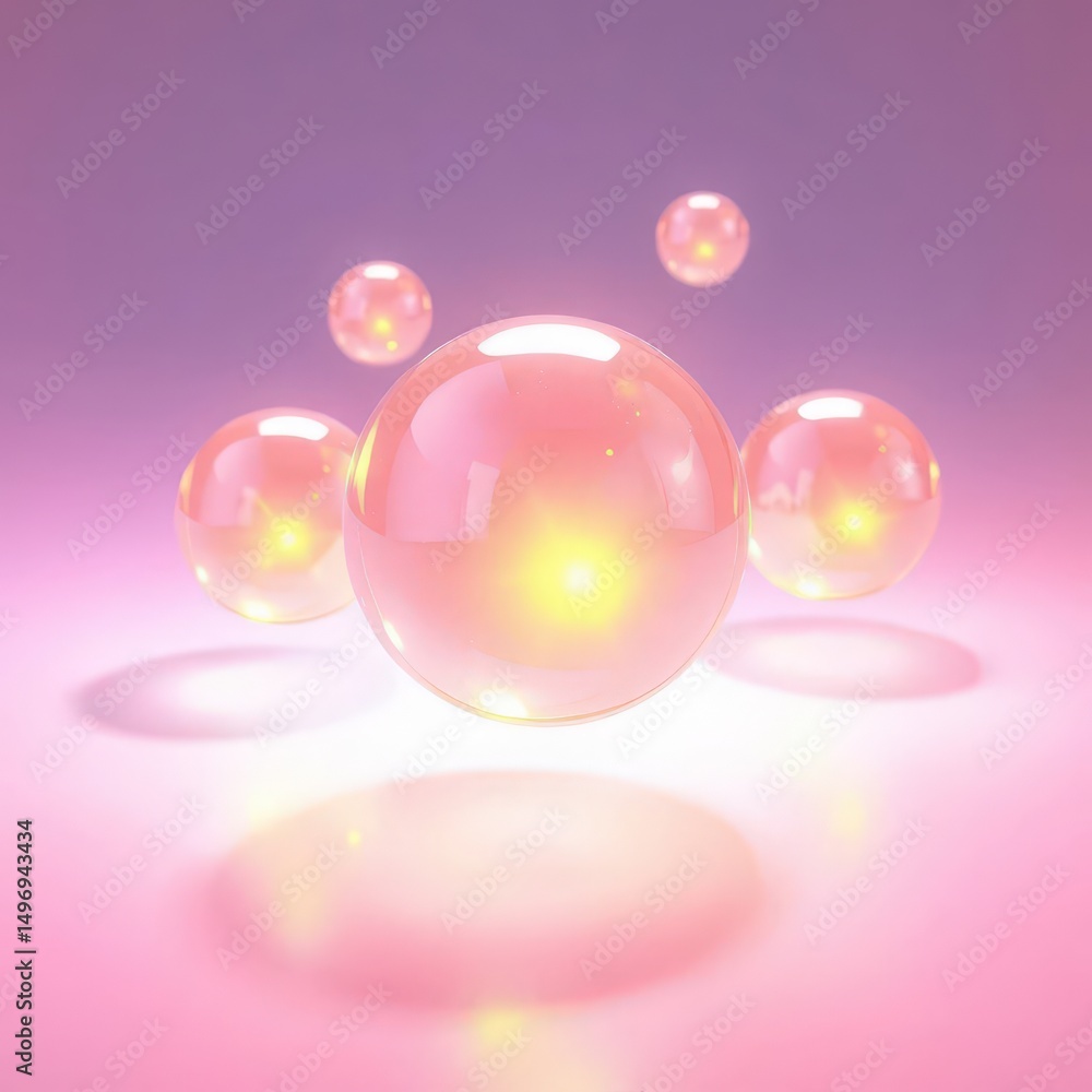 Poster colorful bubbles floating in a soft pink background creating a dreamy atmosphere in a serene environ