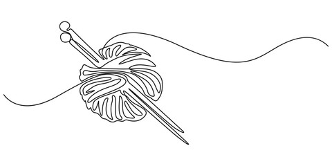 yarn and crochet hook continuous one line drawing, Knitting, ball of wool and needles Illustration, Balls of thread. Skein of knit. Vector art line, yarn ball and crochet hook crafting supplies pro.