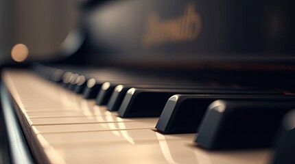 Piano keys in soft focus create a vintage musical atmosphere