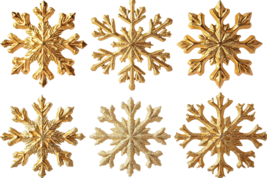 [Transparent Background PNG]Golden Glitter Snowflakes Collection