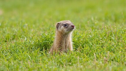 Ferret pops head from burrow