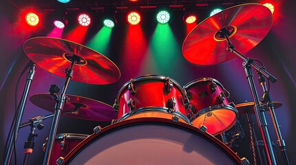 Red Drum Kit Under Stage Lights Concert