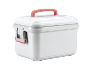 [Transparent Background PNG]White Plastic Cooler Box with Pink Handles