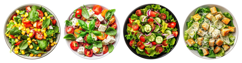 PNG Colorful fresh vegetable salads, element set on transparent background