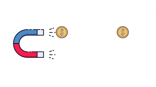 Animation of a magnet attracting a stack of dollar coins.