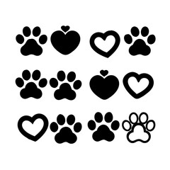 Pet paw editable stroke outline icon isolated on white background flat.Pet paw editable stroke. footprints Pet paw, Heart with pet paw print dog cat icon, vector illustration. paws prints dog. 