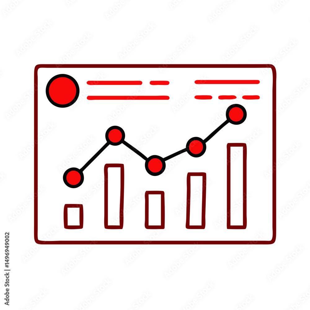 Poster metrics dashboard illustration with red graph and data points