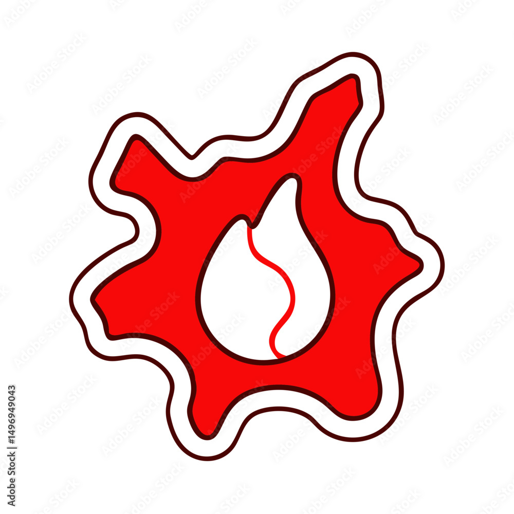 Poster heat map icon featuring abstract red shape and flame design