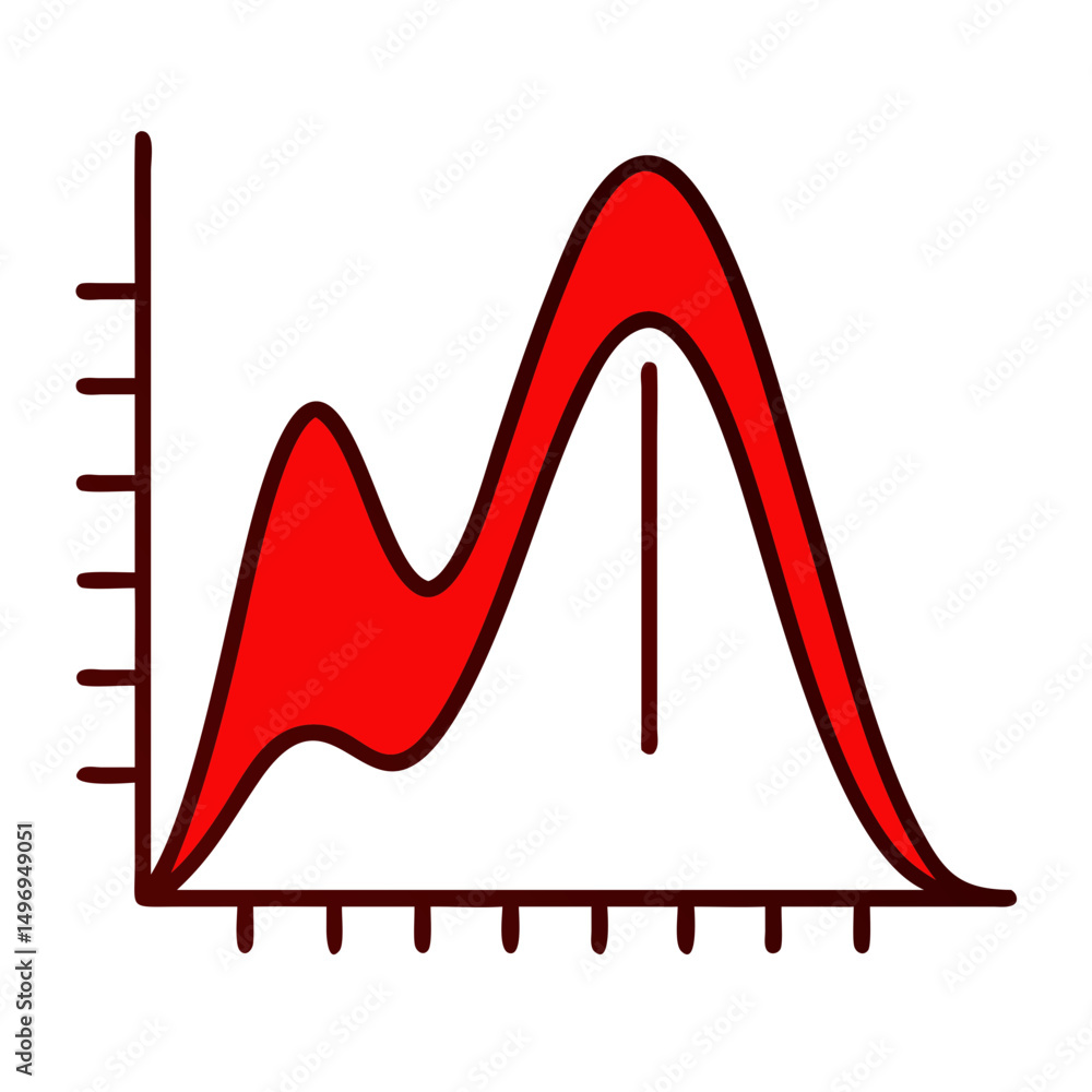 Poster histogram in red color with smooth curves on a simple graph background