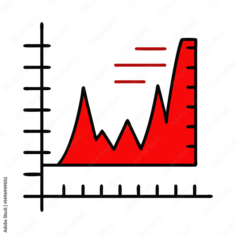 Poster histogram chart with red data trend lines and axis markings