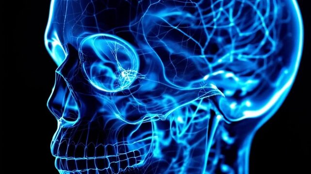 Human Skull Anatomy Xray Blue Glow 3D Medical Image