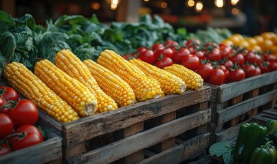Fresh corn and tomatoes at market