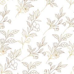 Vintage luxury seamless floral background with golden lilies flowers. Romantic pattern template for wall decor, wallpaper, wedding invitations, ceremonies, cards.